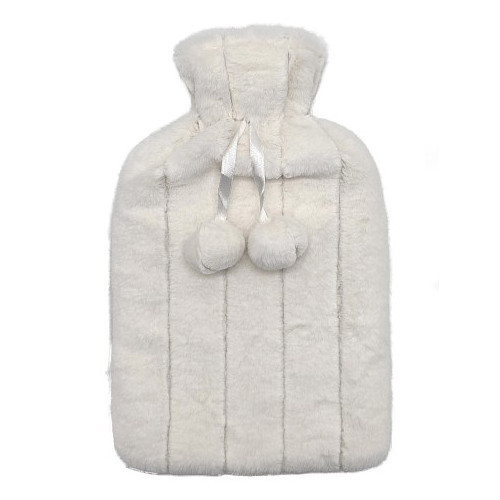 Bouillotte Fourrure Pompon Rayé Beige