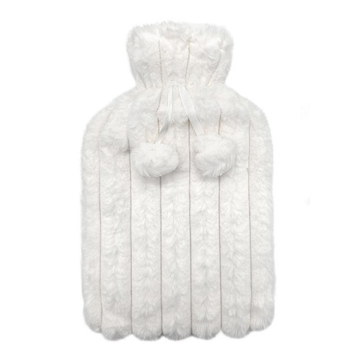 Bouillotte Fourrure Pompon Rayé Blanche