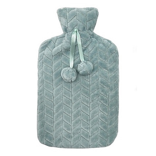 Bouillotte Fourrure Pompon Vert d'Eau